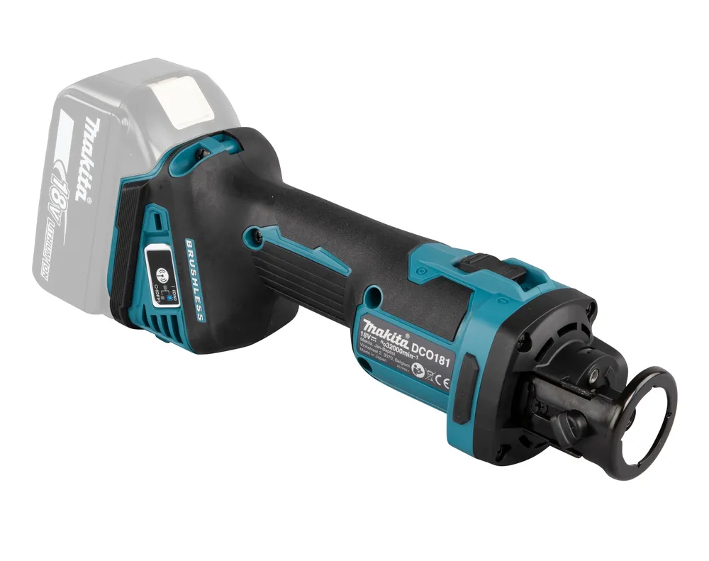 Pildil on Makita akukipsplaadi lõikur DCO181Z, mis on varustatud 18V akuga.