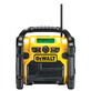 Pildil on näha kollane DeWalt DCR021-XJ raadio, mis on kompaktne tööriistaga kaasaskantav raadio.