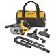 Pildil on DeWalt DCV501LN akutolmuimeja koos erinevate otsikute ja kandekotiga.