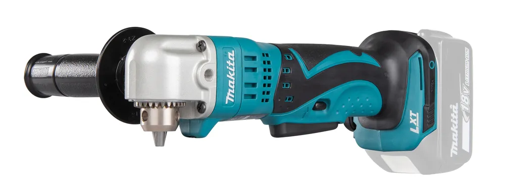 Pildil on Makita akunurktrell DDA350Z, mis on kujutatud ilma aku ja laadijata, kus on näha ka külge käiv käepide.