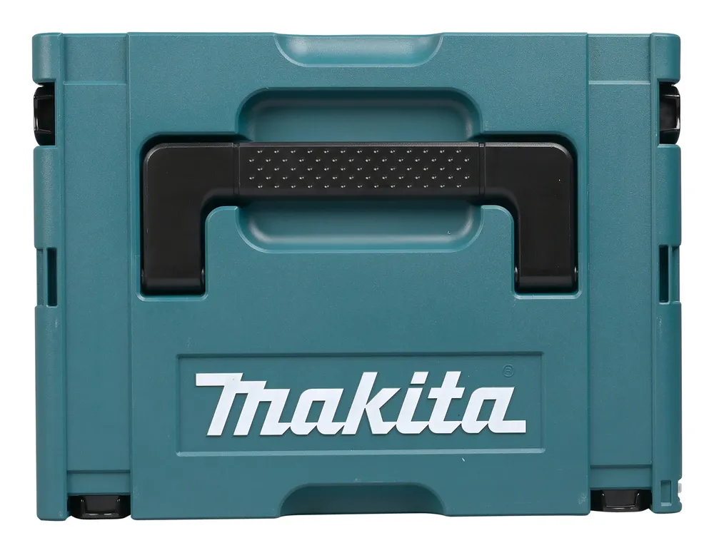 Pildil on Makita sinine tööriistakast, millel on valge Makita logo.