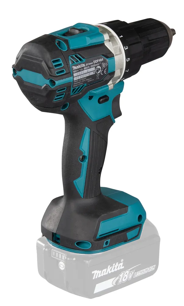Pildil on näha Makita akutrell DDF484Z, mis on stiilne ja vastupidav tööriist.
