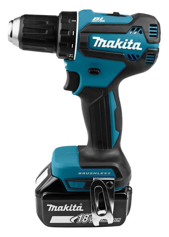 Pildil on näha Makita DDF485SF akutrell koos akuga.