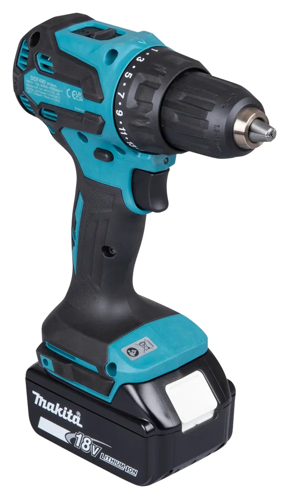 Pildil on Makita DDF490WF akutrell koos akuga.