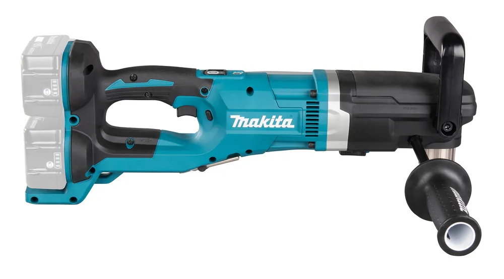 Pildil on näha Makita akunurktrell DDA460ZK, millel on topeltaku kinnitus, käepide ja esikäepide.