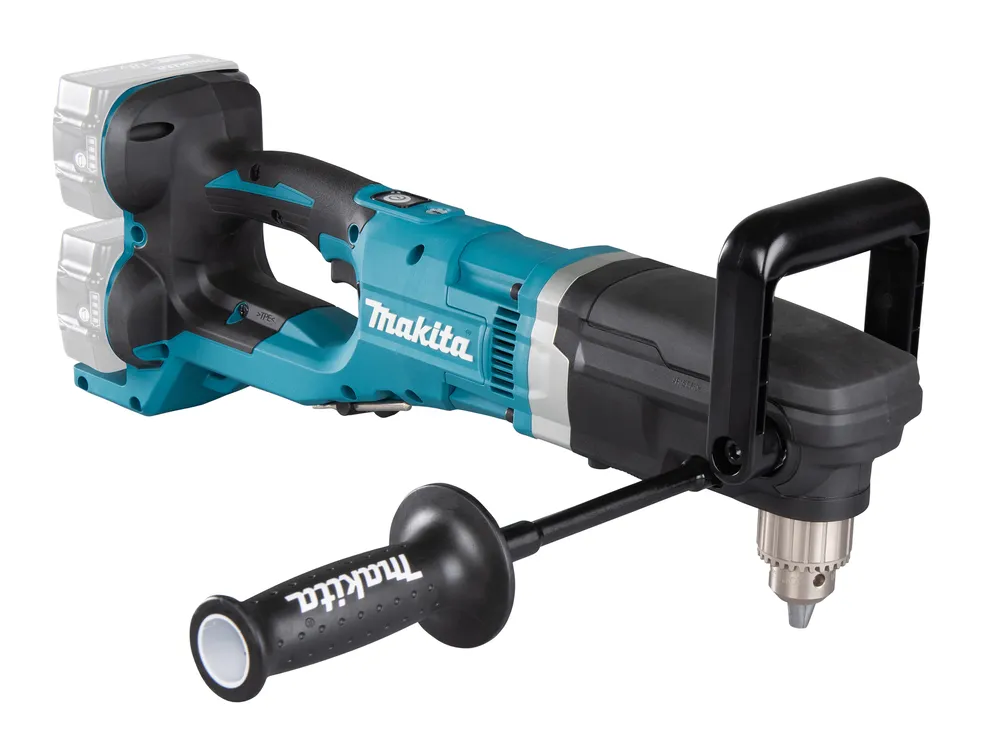 Pildil on Makita akunurktrell DDA460ZK, mis on varustatud kahe akuga ja lisakäepidemega.
