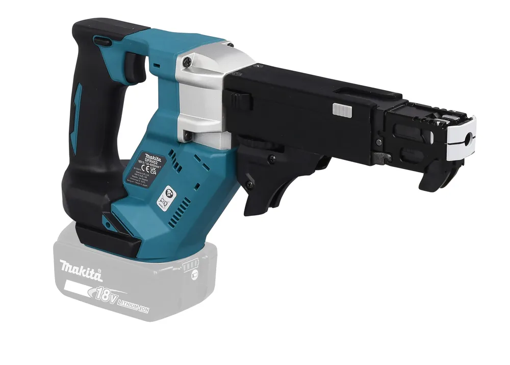 Pildil on Makita akulindistuskruvikeeraja DFR452Z, millel on sinine-must korpus ja pikk otsik kruvide jaoks, samuti on...