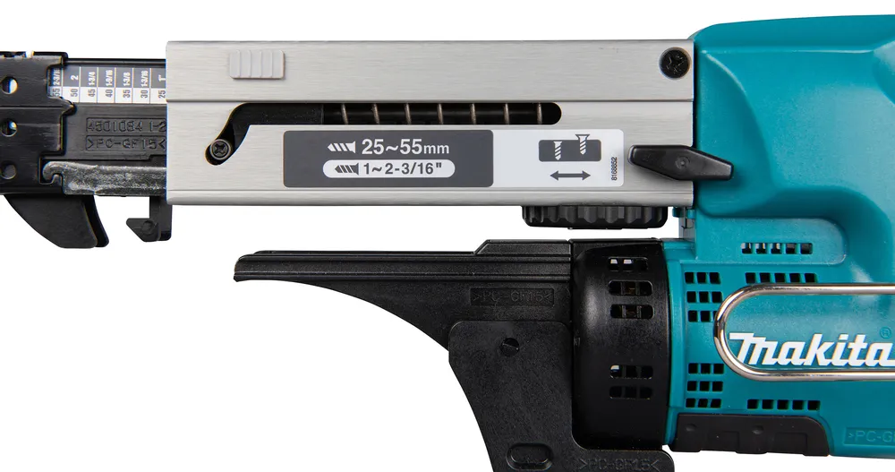 Pildil on detailid Makita akulindikruvikeeraja DFR550ZX1, millel on näha reguleerimismehhanismid ja kirjad.