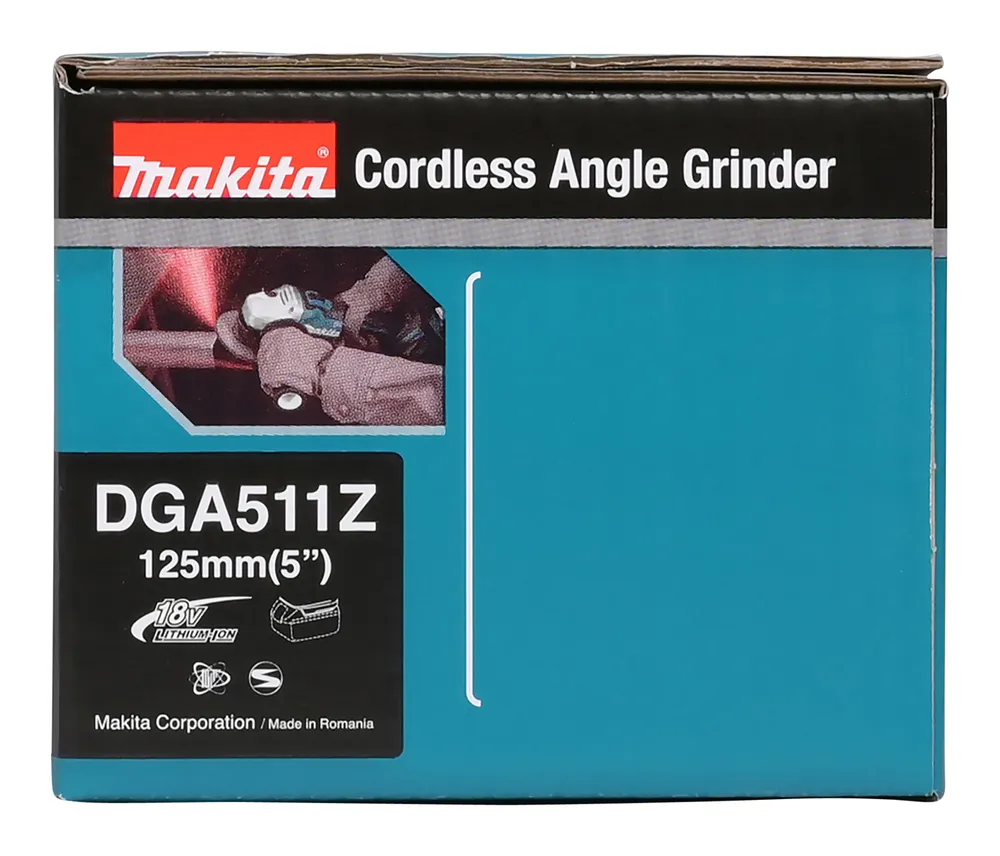 Pildil on näha Makita akutoitel nurklihvija DGA511Z pakend.