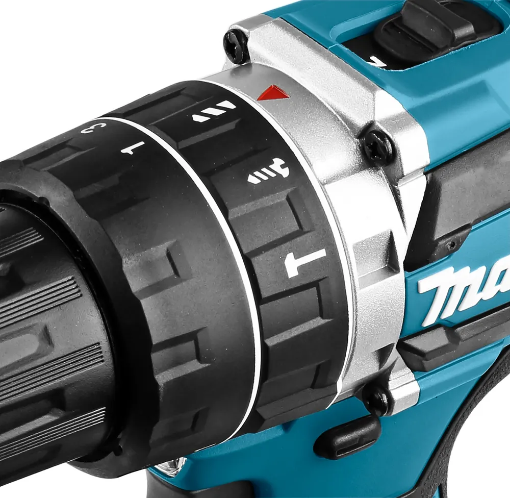 Pildil on näha Makita akulööktrelli DHP484RTJ detail, kus on kujutatud seadistusrõngas numbrite ja sümbolitega.
