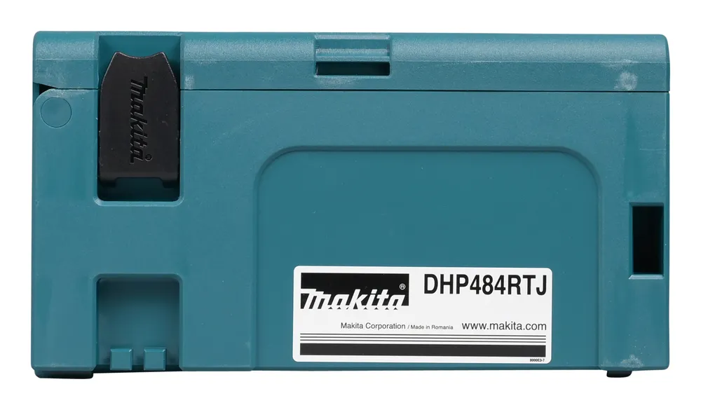 Pildil on Makita akulööktrelli DHP484RTJ sinine hoiukarp.