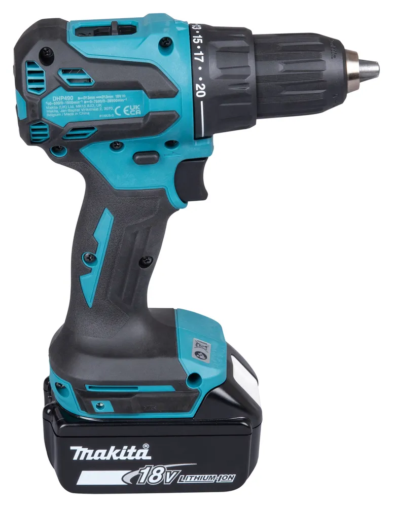 Pildil on kujutatud Makita akulööktrell DHP490SF1J koos 18V liitium-ioon akuga.