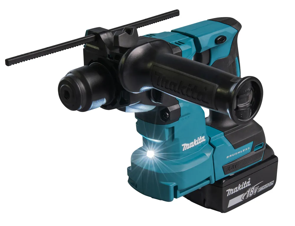 Pildil on kujutatud Makita akupuurvasar DHR183Z, millel on näha ka käsipidur ja sügavuspiirik.