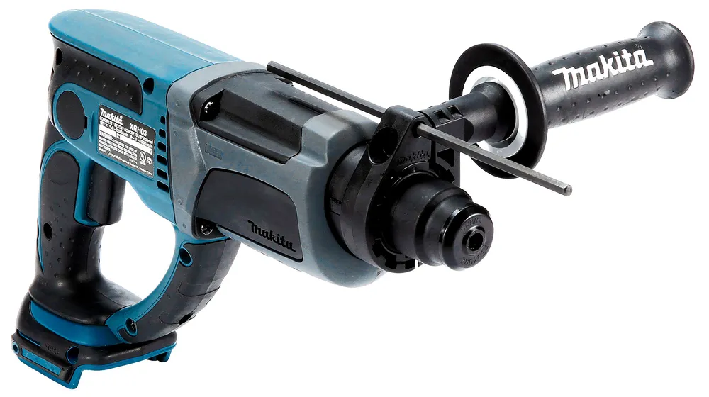 Pildil on Makita akupuurvasar DHR202Z, millel on peal olev käepide ja teravik.