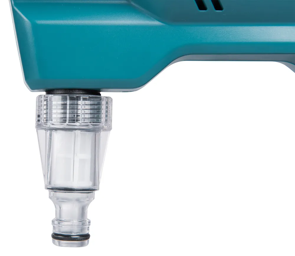 Pildil on Makita akusurvepesuri DHW180Z kinnitatud detail, mille külge kinnitub voolik.