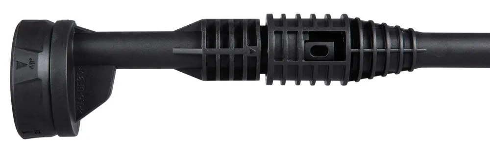 Pildil on Makita akusurvepesuri DHW180Z otsik, mis on musta värvi ja millel on pealnurkade näidikud.