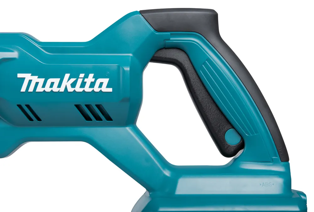 Pildil on detail Makita akusurvepesurist DHW180Z, näha on suruverepeuse käepidet ja korpust.