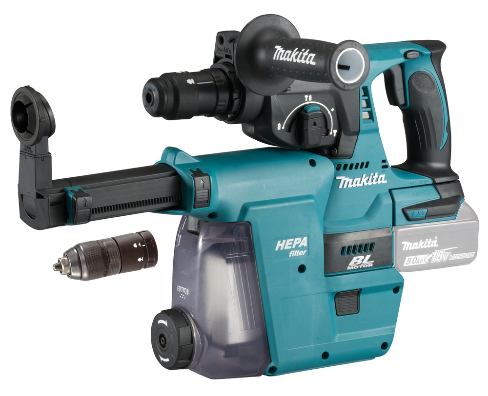 Аккумуляторный перфоратор Makita DHR243ZJW + система сбора пыли, без аккумулятора и зарядного устройства
