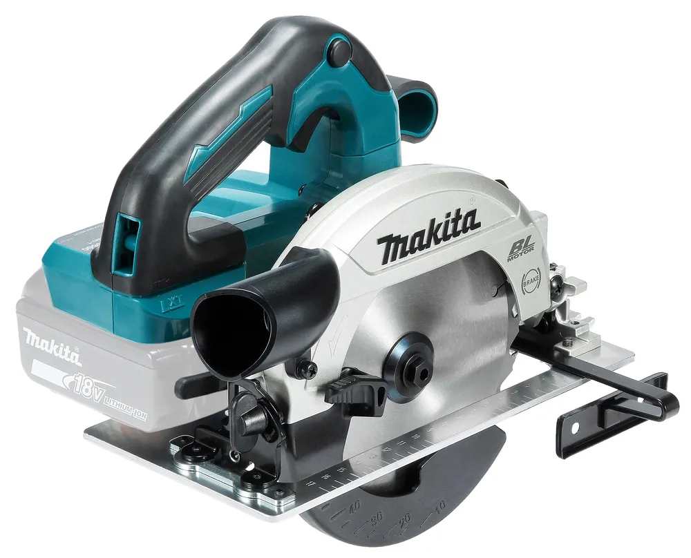 Pildil on Makita akuketassaag DHS660Z, ilma aku ja laadijata, näidates seadme disaini ja konstruktsiooni.