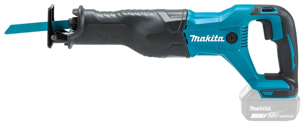 Pildil on Makita akuuniversaalsaag DJR186Z, mis koosneb saeterast, mustast ja türkiissinisest korpusest, käepidemest ja...
