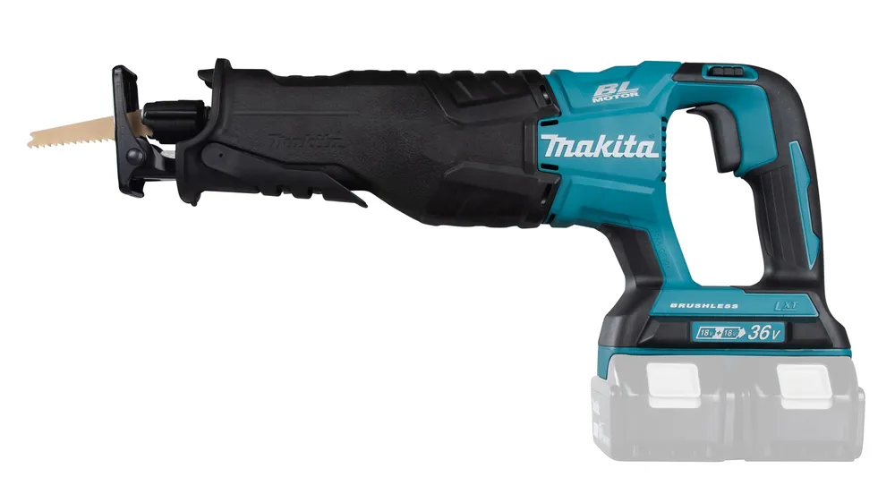 Pildil on Makita DJR360Z akuuniversaalsaag koos akuhoidikuga.