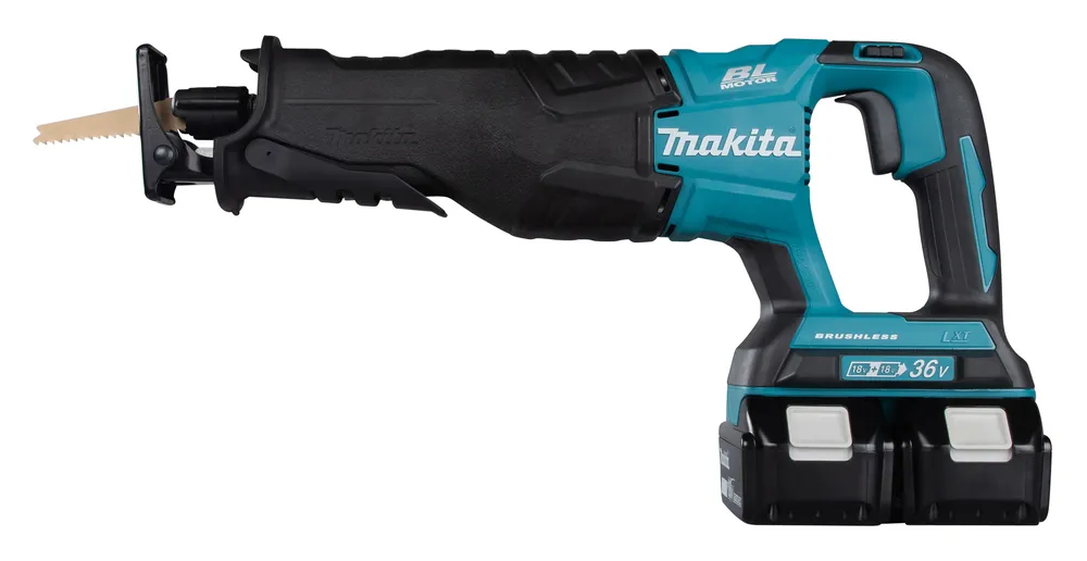 Pildil on näha Makita akuuniversaalsaag DJR360Z, millel on sinine ja must korpus ning saeleht.