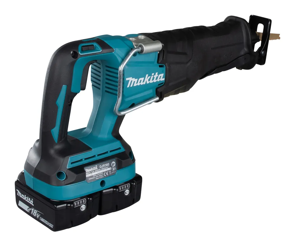Pildil on näha Makita akuuniversaalsaag DJR360Z, millel on sinine ja must korpus ning saetera.
