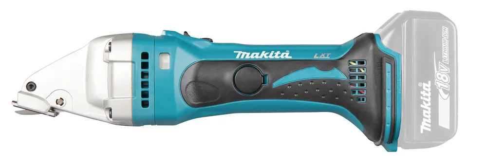 Pildil on Makita akuplekilõikur DJS101Z, mis on tööriist, mida kasutatakse pleki lõikamiseks.