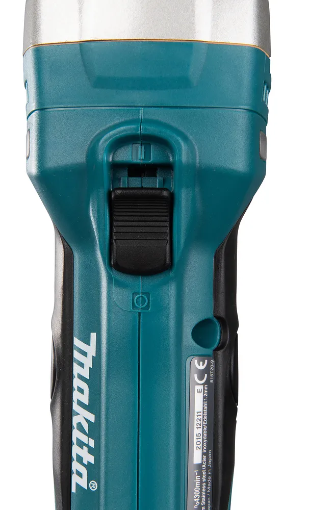 Pildil on näha Makita akuplekilõikur DJS161Z, kus on kujutatud toote pealmine osa koos lüliti ja kaubamärgi logoga.