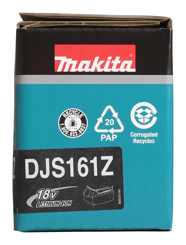 Pildil on Makita akuplekilõikuri DJS161Z karp, mis on 18V liitiumiooniga.