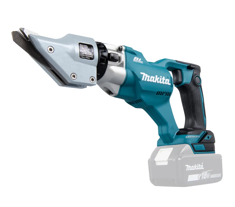 Pildil on näha Makita akuplekilõikur DJS200Z, mis on must-valge tagapõhjaga esitletud.