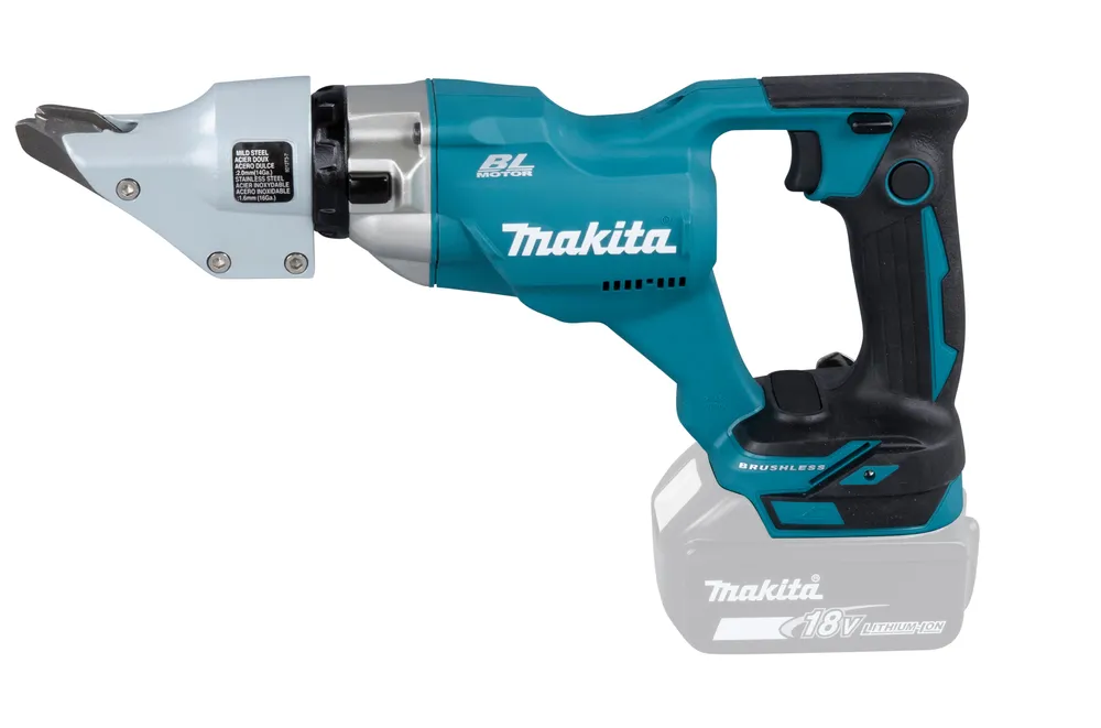 Pildil on Makita akuplekilõikur DJS200Z, mis on tööriist metallpleki lõikamiseks.