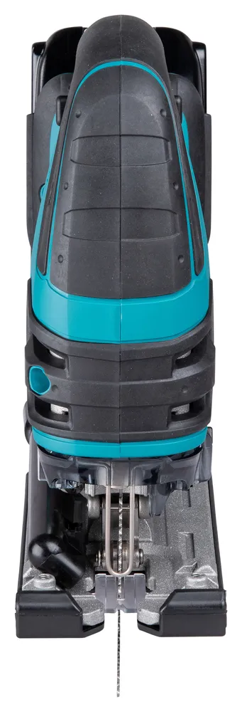 Pildil on Makita DJV180Z akutikksaag, mille terav ots ulatub allapoole.
