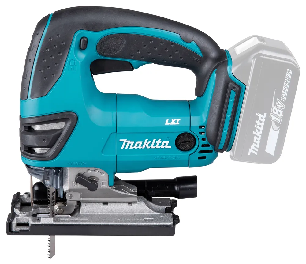 Pildil on Makita DJV180Z akutikksaag koos 18V aku ja laadijaga.