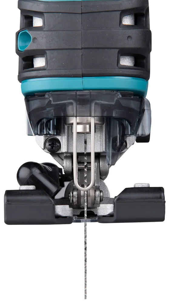 Pildil on näha Makita DJV180Z akutikksaag, mille teravik ripub allpool.