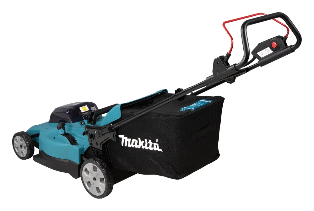 Pildil on Makita akumuruniiduk DLM538Z koos kogumiskotiga.