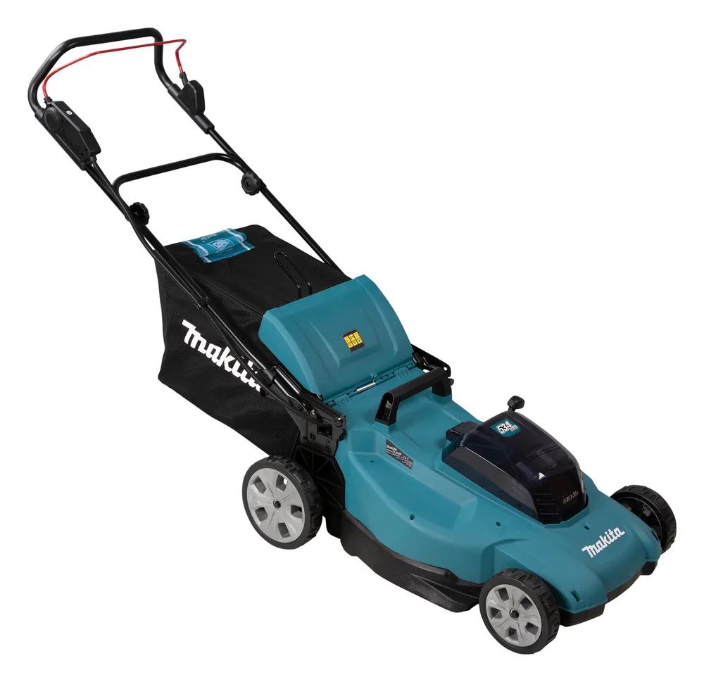 Pildil on näha Makita akumuruniiduk DLM538Z, millel on ka integreeritud murukogumiskott.