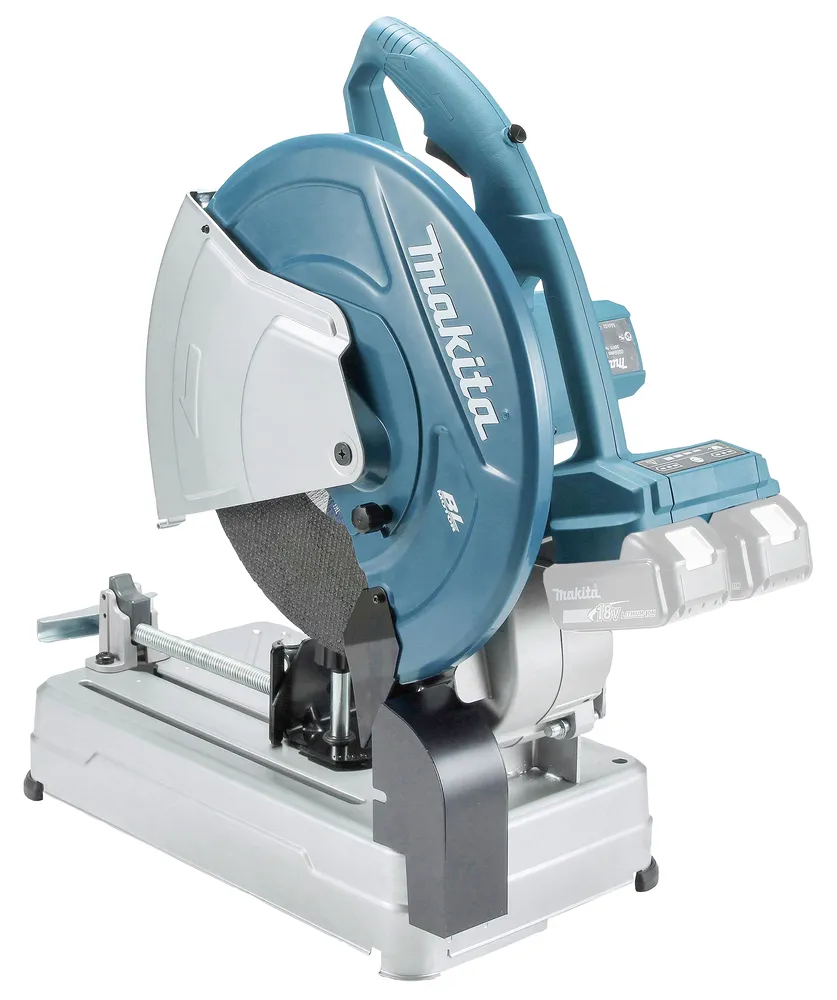 Pildil on Makita akumetallilõikur DLW140Z, mida iseloomustab sinine ja hõbedane värvus ning tööriistal on kaks aku pesa.