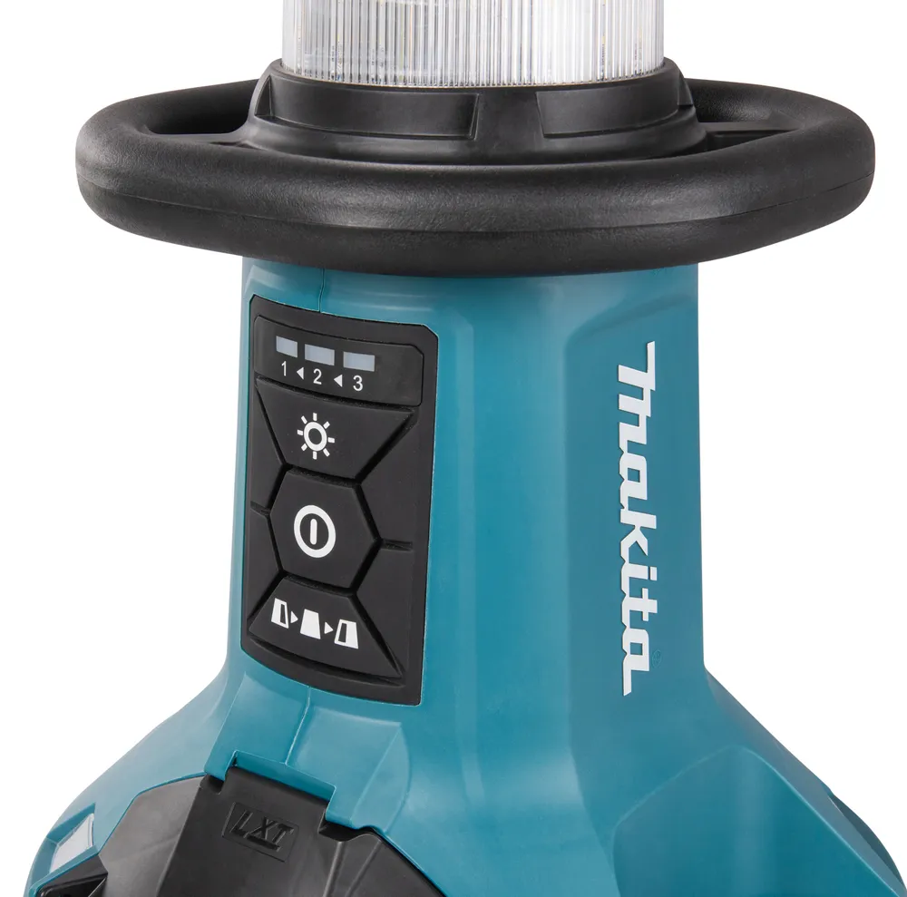 Pildil on Makita akulambi DML810 osa, millel on näha nuppude paneel ja brändi logo.