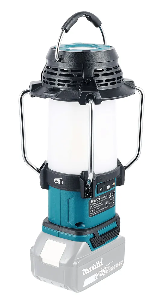 Pildil on Makita akulamp-raadio DMR056, mis on näidatud ilma akuta ja laadijata.