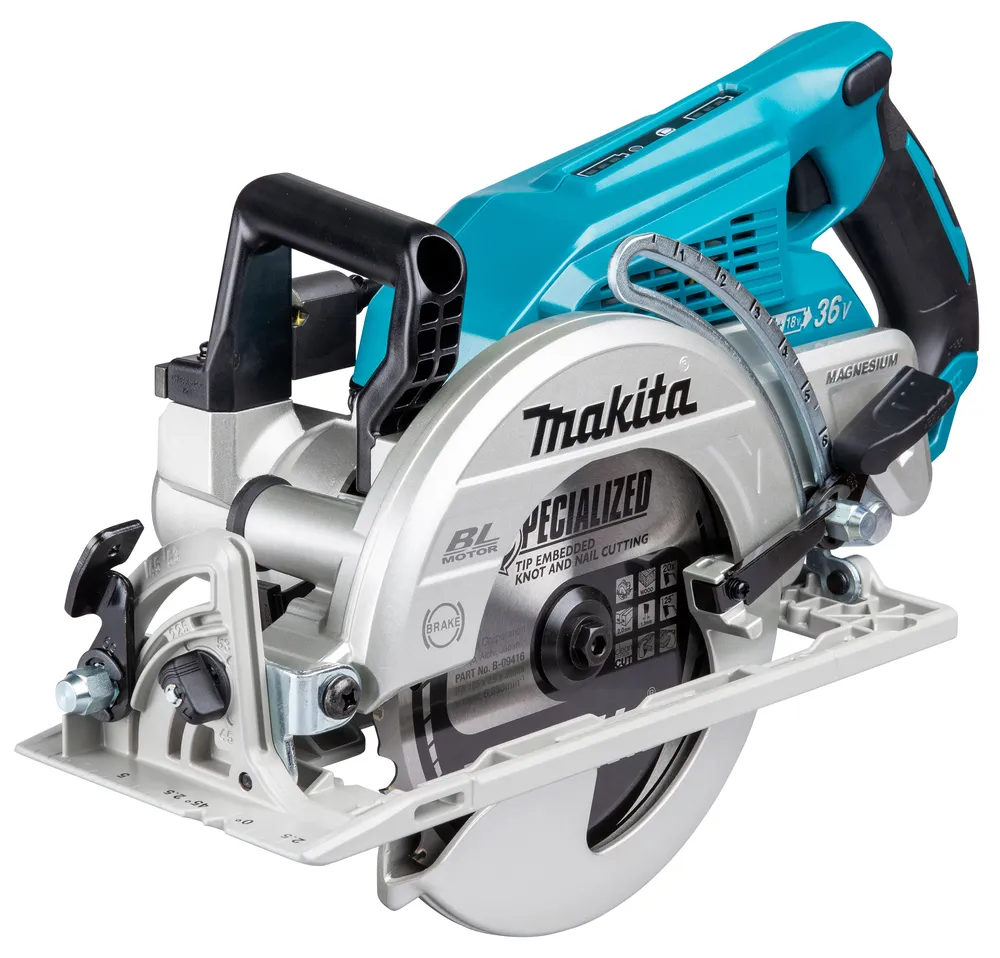 Pildil on Makita akuketassaag DRS780Z, millel on suur tera ja mis on mõeldud puidu lõikamiseks.