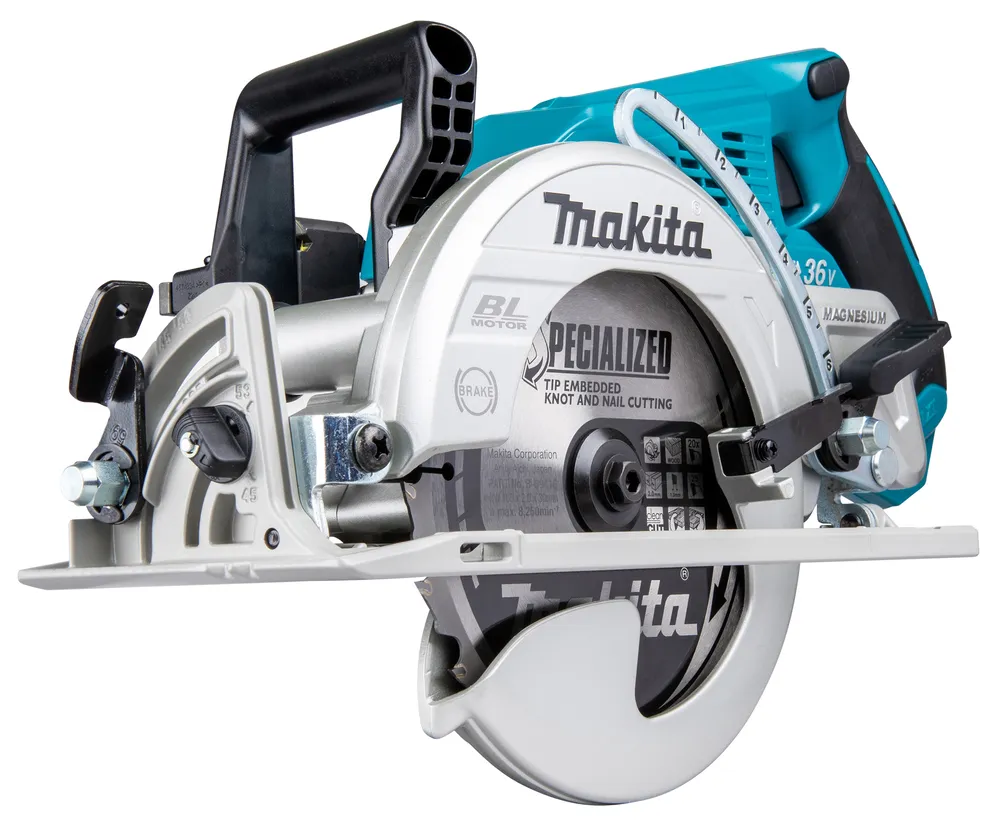 Pildil on Makita akuketassaag DRS780Z, millel on näha tera, kaitsekate, käepide ja muid detaile.