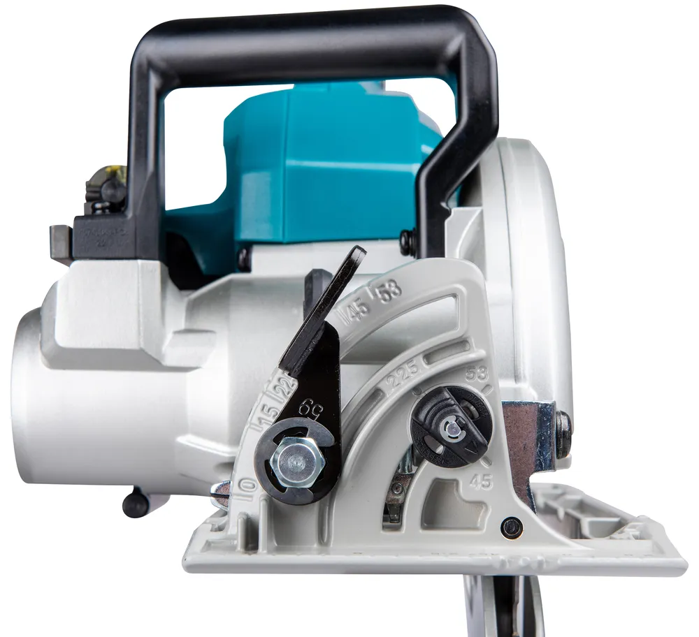 Pildil on Makita akuketassaag DRS780Z, ilma aku ja laadijata, nähtav detailina, mis näitab seadme ehitust ja nurga...