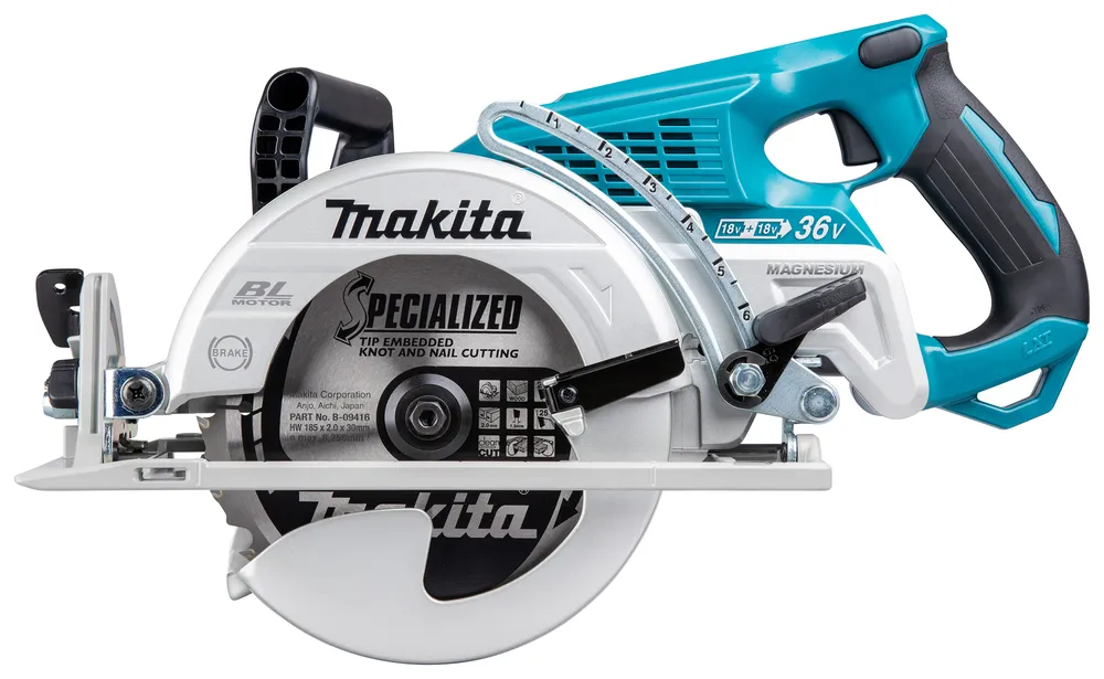 Pildil on Makita akuketassaag DRS780Z, millel on terav ketas, mis on spetsialiseeritud sõlmede ja naelte lõikamiseks...