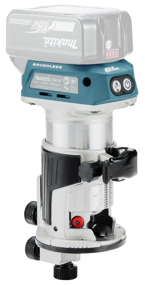 Pildil on Makita aku ülafrees/servafrees DRT50ZJX5, ilma aku ja laadijata.
