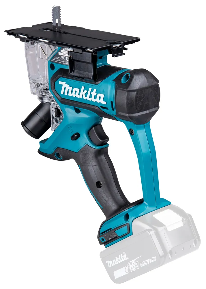 Pildil on Makita akukipsplaadi lõikur DSD180Z, mida saab kasutada kipsplaatide täpseks lõikamiseks.