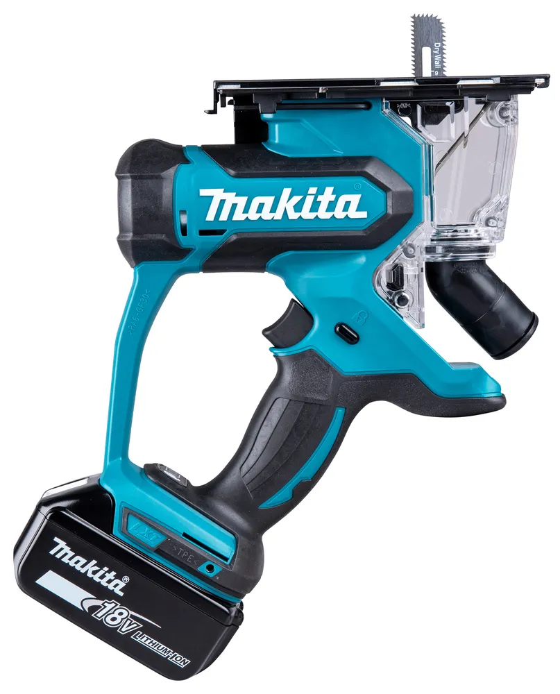 Pildil on Makita akukipsplaadi lõikur DSD180Z, millel on ergonoomiline käepide, terav tera ja tolmukoguja, et tagada...