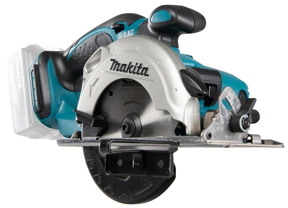 Pildil on Makita akuketassaag DSS501Z, ilma aku ja laadijata, näidates saagi struktuuri ja funktsionaalseid osi.