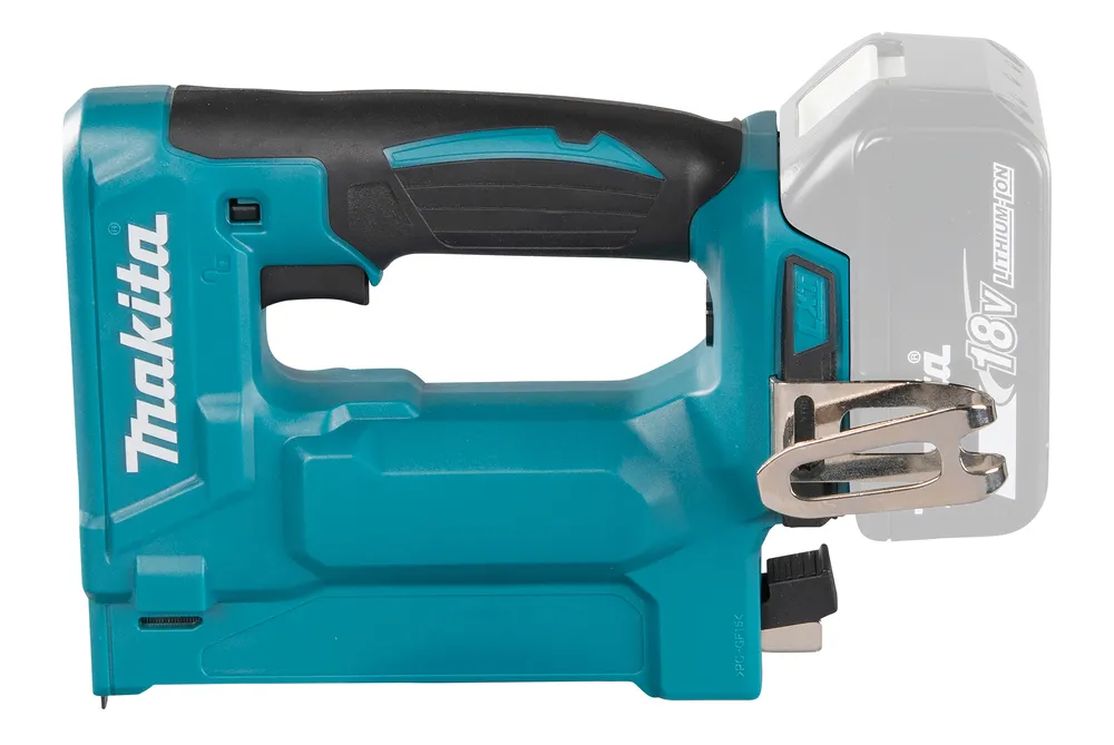 Pildil on Makita akuklambrilööja DST112Z, mille aku on osaliselt nähtav.