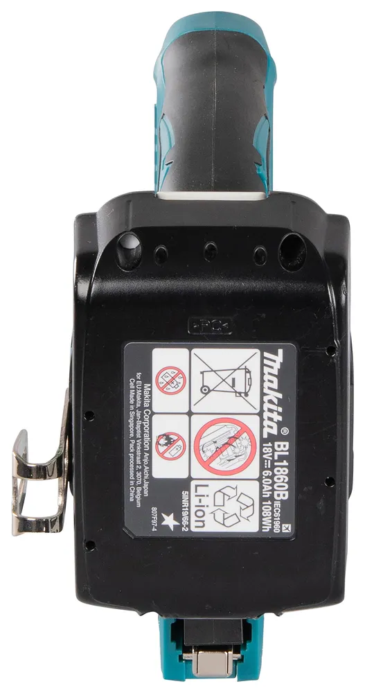 Pildil on kujutatud Makita BL1860B 18V liitiumioonaku, mida kasutatakse Makita akuklambrilööja DST112Z jaoks.